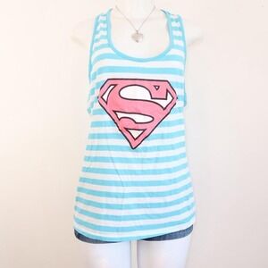 supergirl striped tank blue white y2k graphic top
